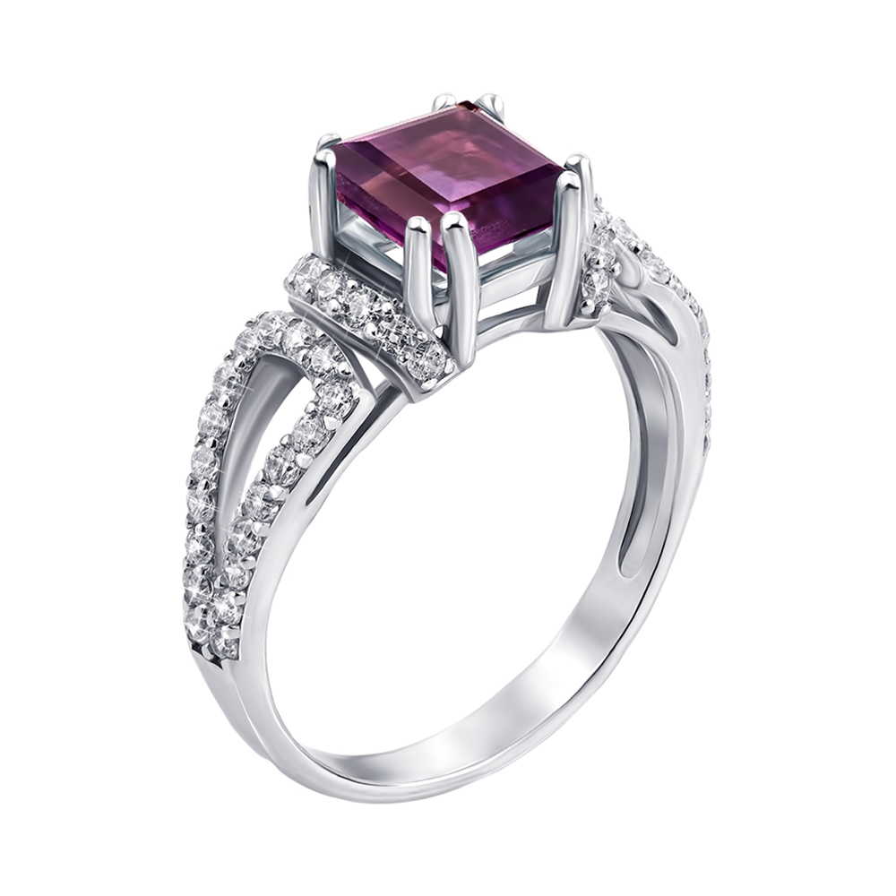 

Серебряное кольцо с аметистом и фианитами 000147175 17 размера