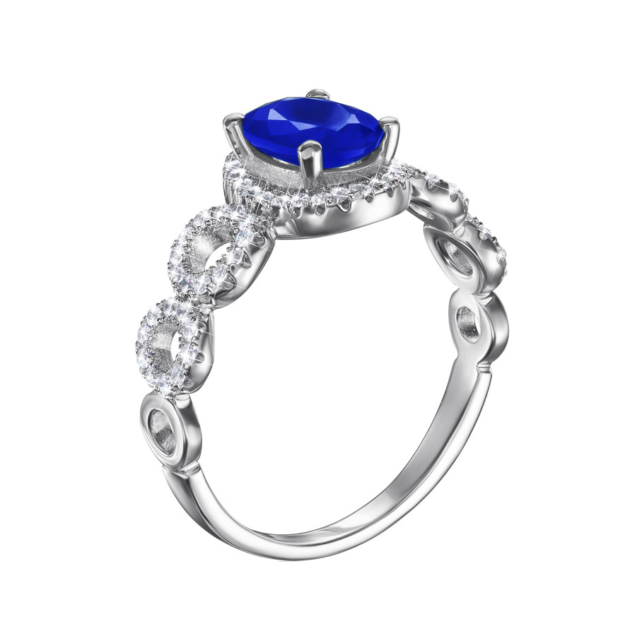 

Серебряное кольцо с сапфиром и фианитами 000133644 16.5 размера