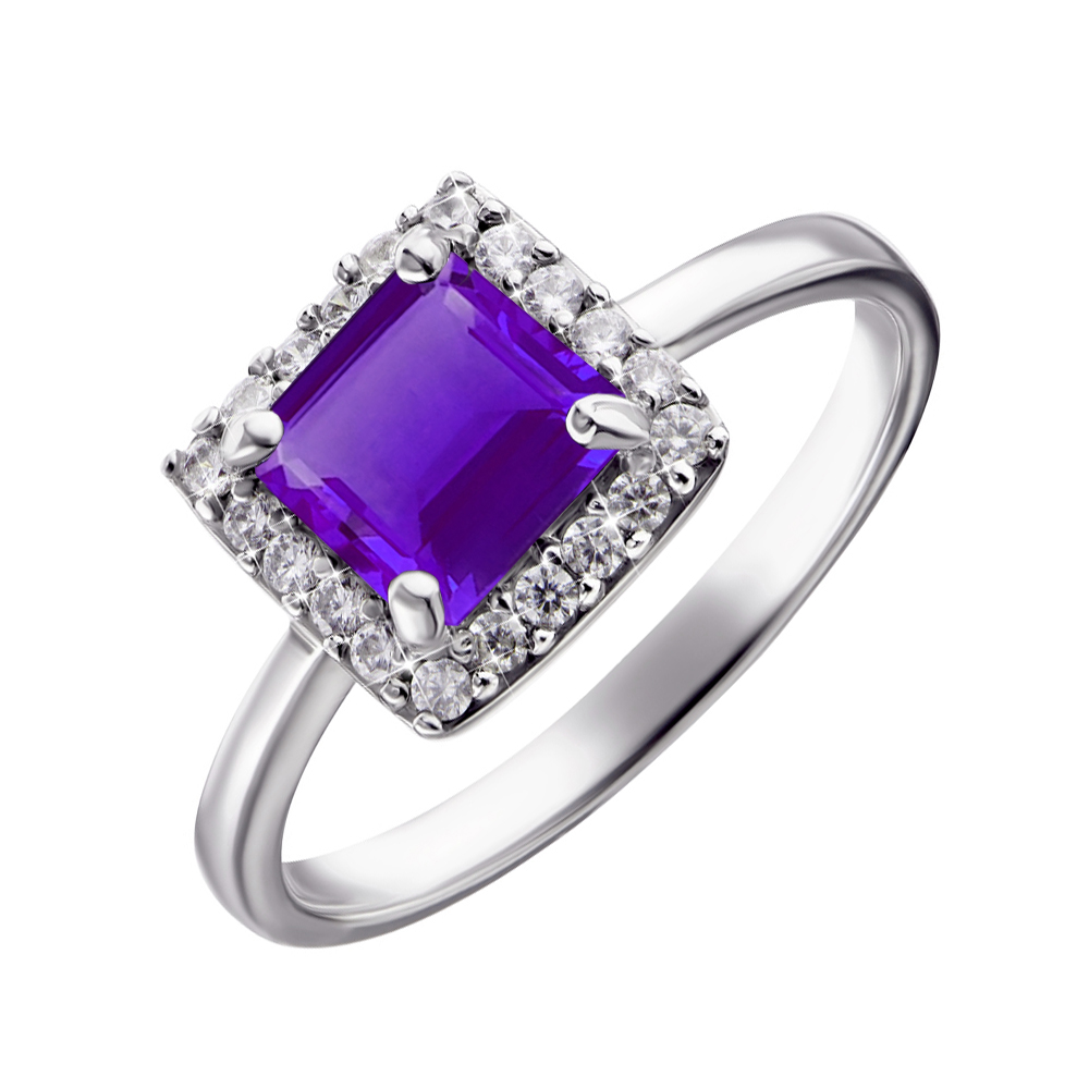 

Серебряное кольцо с аметистом и фианитами 000135255 16 размера