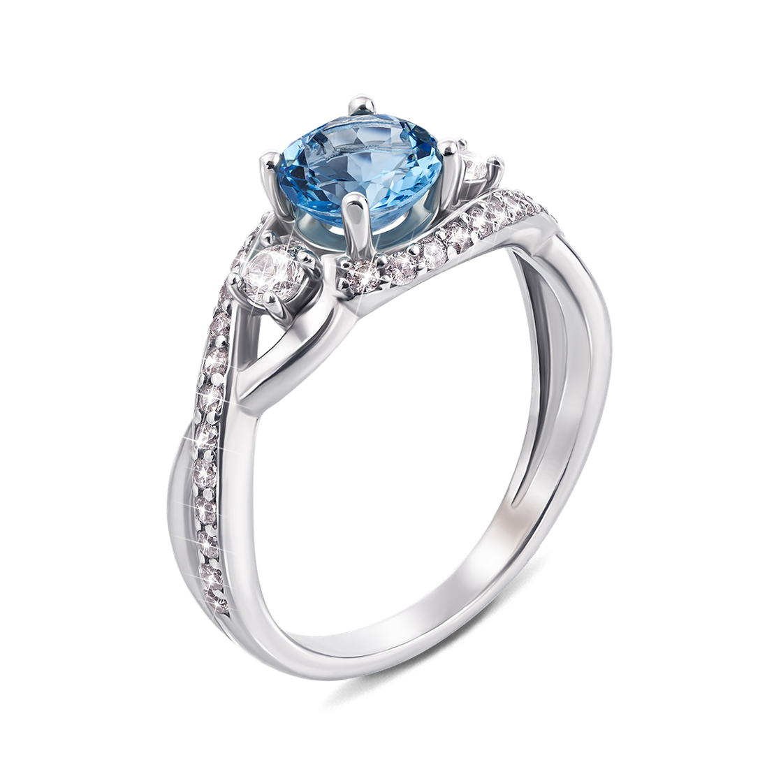 

Серебряное кольцо с лондон топазом и фианитами 000133976 18 размера