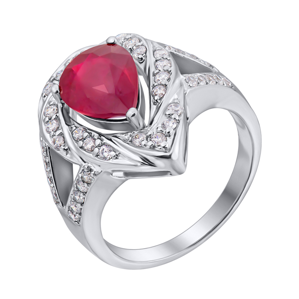 

Серебряное кольцо с рубином и фианитами 000140135 16 размера