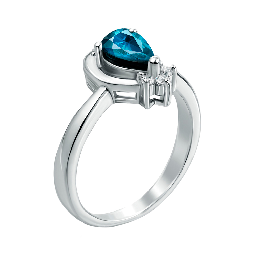 

Серебряное кольцо с лондон топазом и фианитами 000134894 15.5 размера