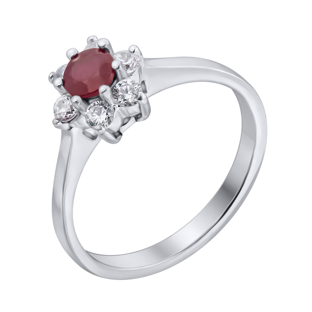 

Серебряное кольцо с рубином и фианитами 000140583 18 размера