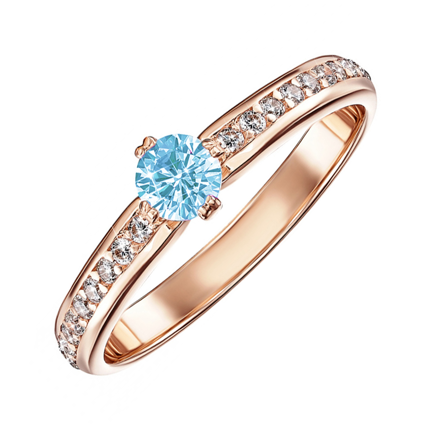 

Золотое кольцо Полина в красном цвете с голубым и белыми кристаллами Swarovski 16 размера