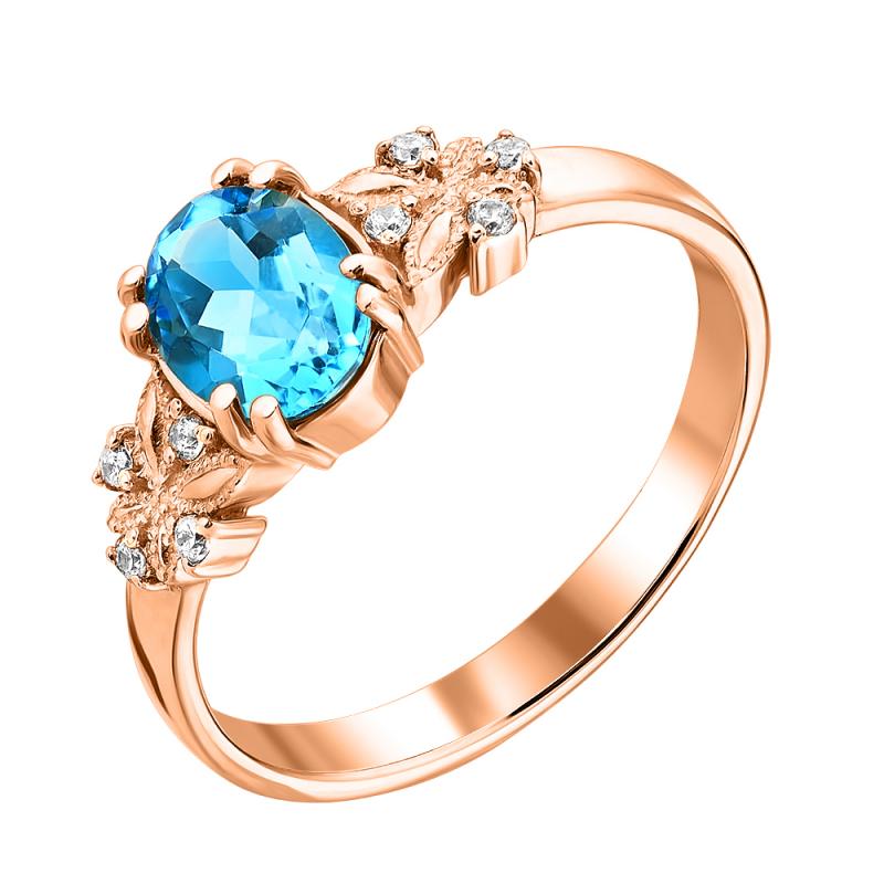 

Кольцо из красного золота с топазом Swiss blue и цирконием 000125690 17 размера