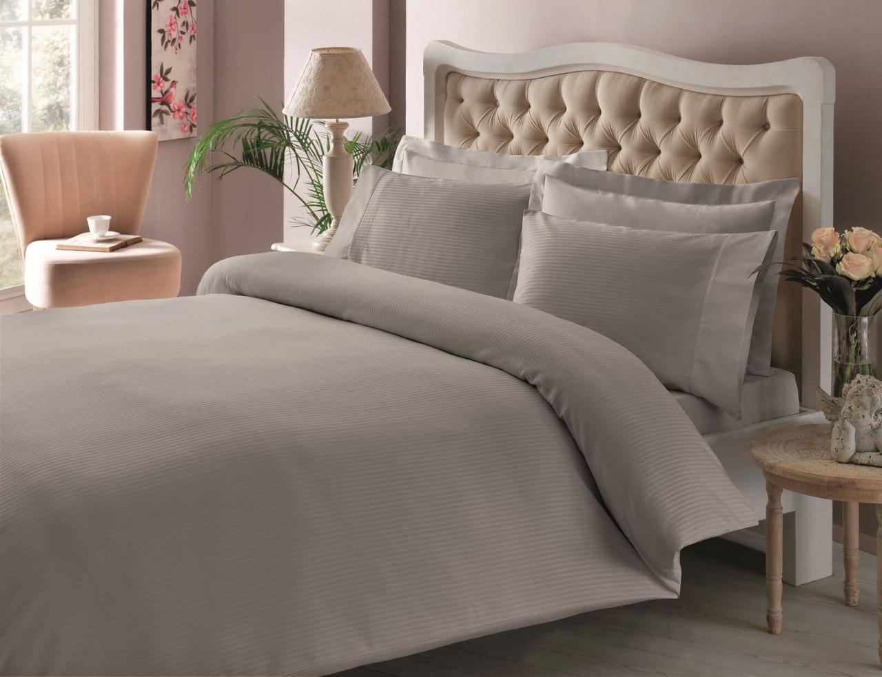 

Постельное белье Tac Premium Basic - Stripe antrasit серый евро