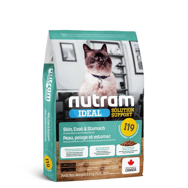 

Сухой корм для заботы о состоянии кожи и желудка у котов Nutram I19 Ideal Solution Support Sensitive Skin, Coat & Stomach Cat с курицей и рисом (5,4 кг)