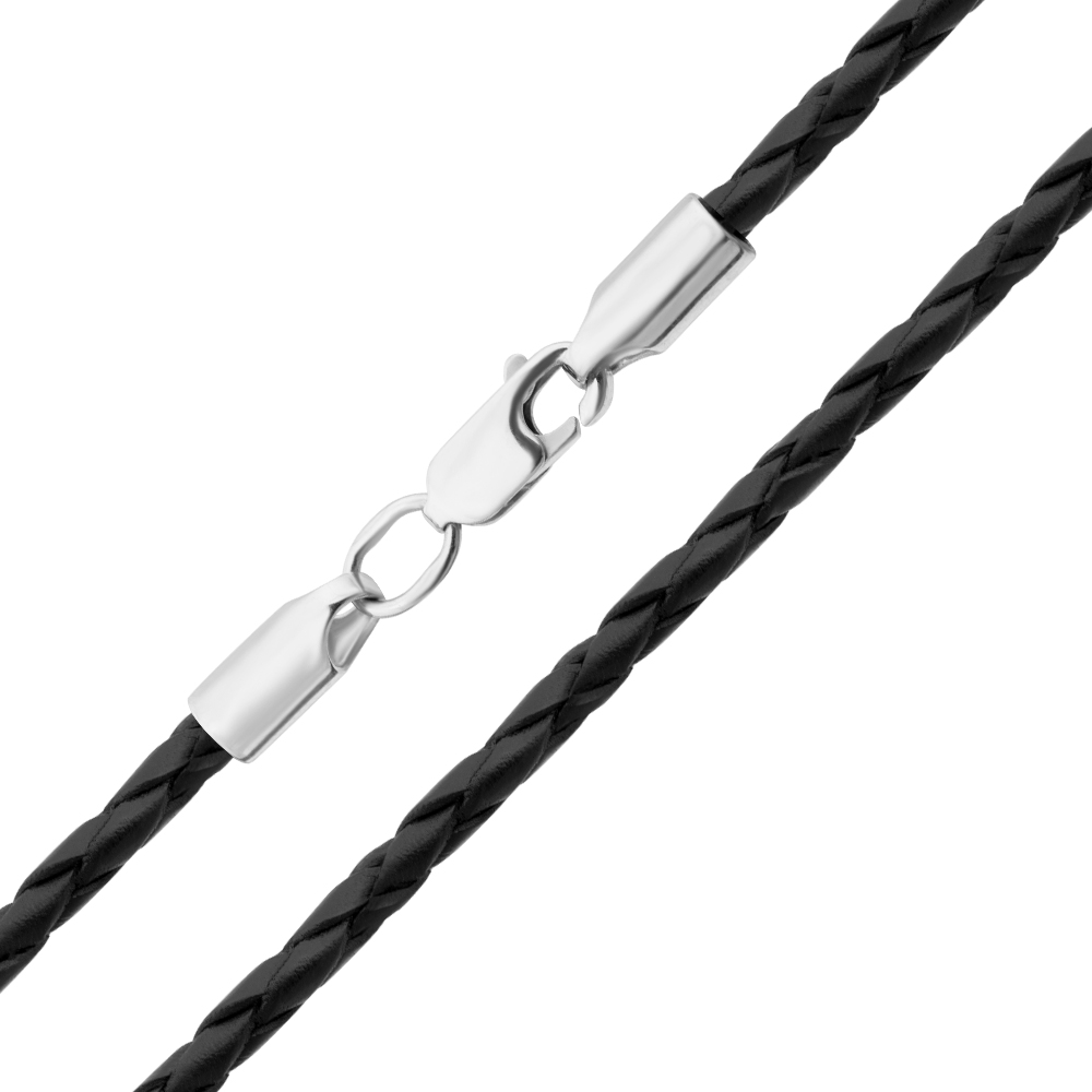 

Плетеный кожаный браслет с серебряной застежкой, 3мм 000052676 18 размера