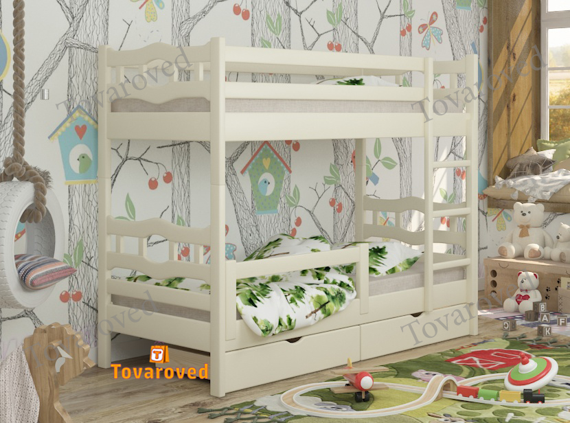 

Двухъярусная кровать с Ящиками 80х190 и бортиком защитным внизу Wellmebely Робин Трансформер сосна Бежевый Л6