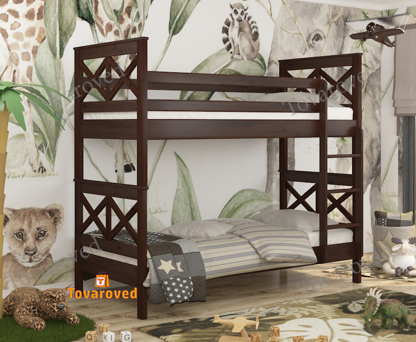 

Двухъярусная кровать 80х200 Wellmebely Маугли Трансформер сосна Орех Темный Л6