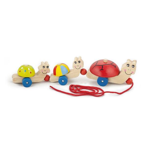 

Детская деревянная игрушка-каталка для прогулки "Черепашки" Viga Toys, 40 х 9.5 х 8 см