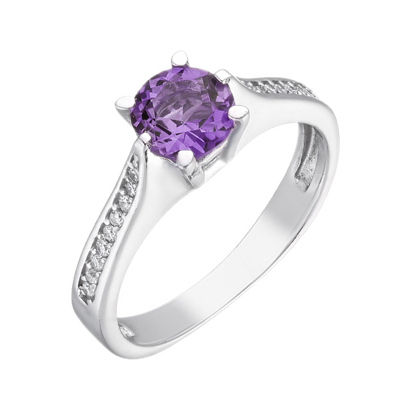 

Серебряное кольцо с аметистом и фианитами 000136432 16 размера