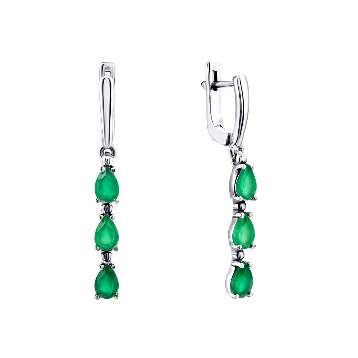 

Серебряные серьги-подвески с зеленым агатом 2960/9р-GRAG