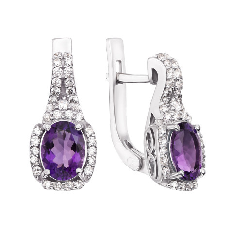 

Серебряные серьги с аметистом и фианитами 2244/9р-AMT