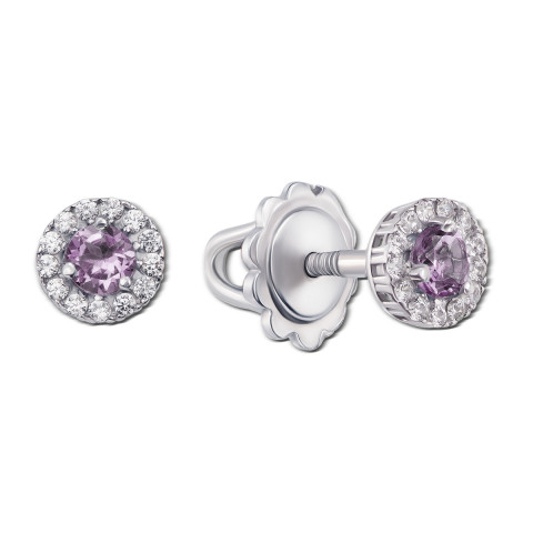 

Серебряные пуссеты с аметистом и фианитами 2112/9р-AMT