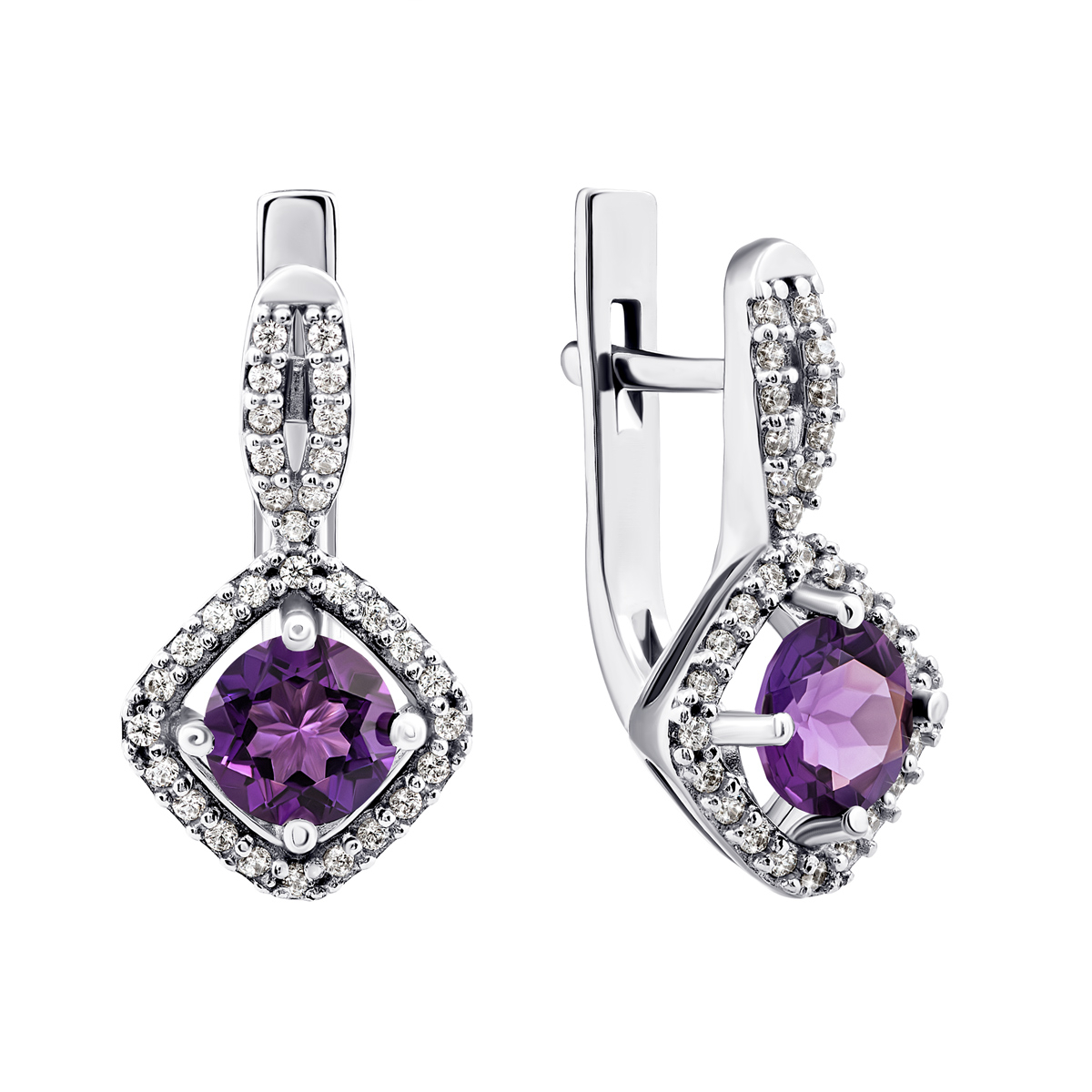 

Серебряные серьги с аметистом и фианитами 2095/1р-AMET
