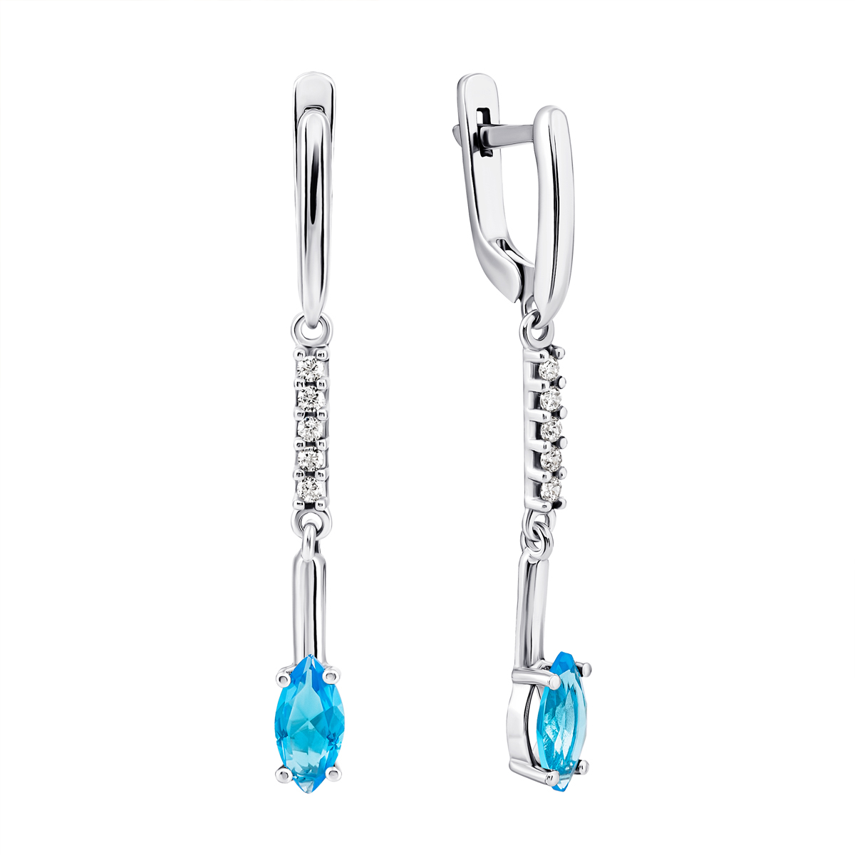 

Серебряные серьги-подвески с голубым кварцем и фианитами 2897/9р-QSWB