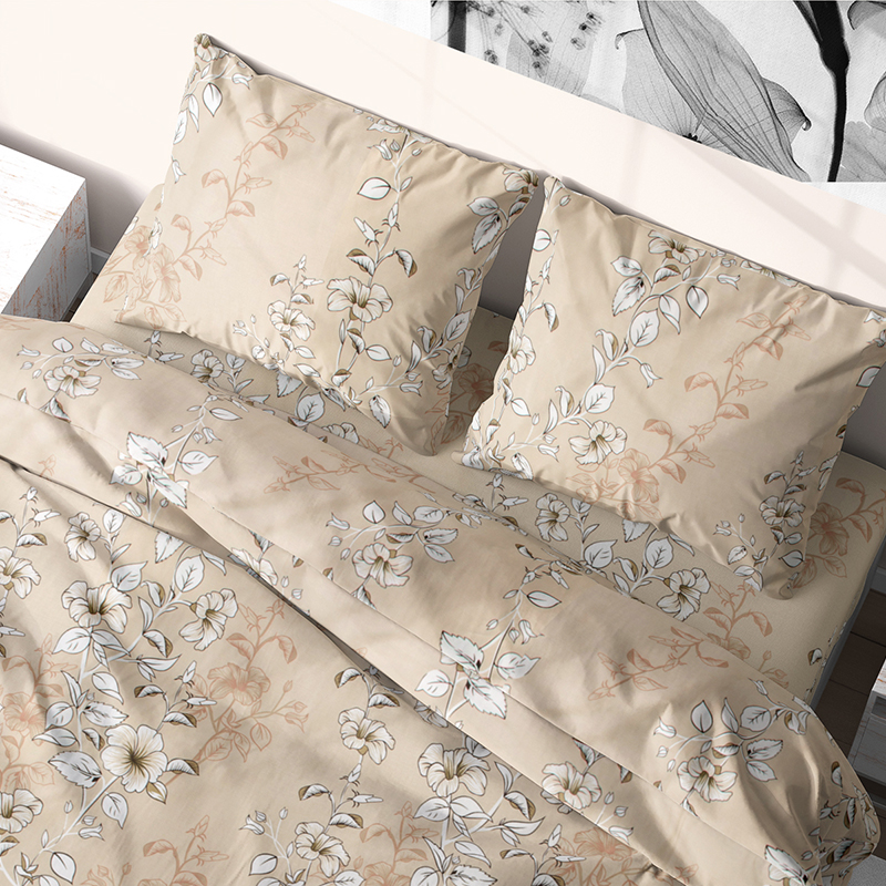 

Комплект постельного белья из бязи Time Textile Мальвы двуспальный Бежевый TT170725-d 70х70