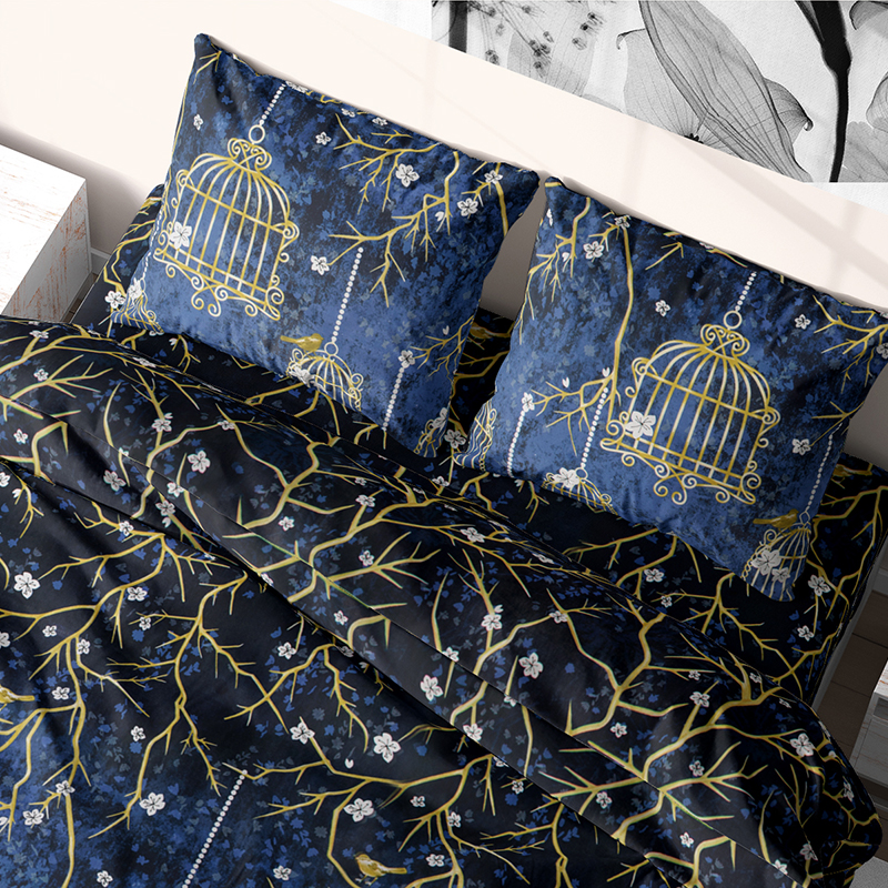 

Комплект постельного белья из бязиTime Textile Золотая клетка евро Синий TT170723-e 50х70
