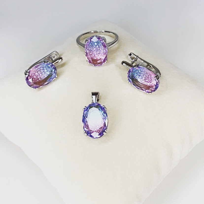 

Гарнитур из серебра Adali мечта хамелеон серьги+кольцо+кулон с Swarovski zirconia 17 мм
