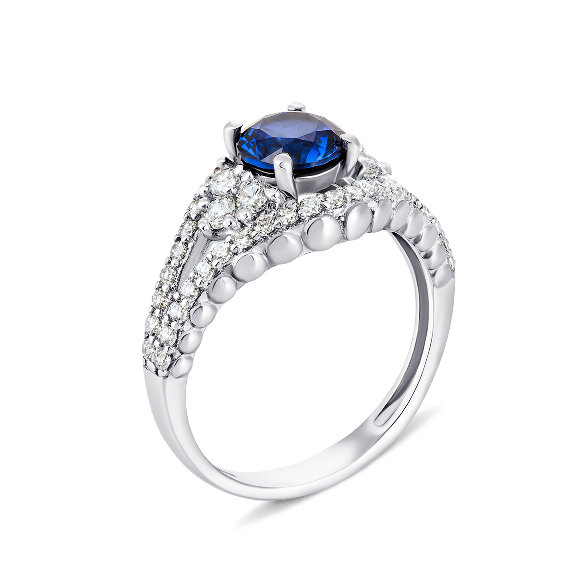 

Серебряное кольцо с гидротермальным сапфиром и фианитами 16 размер 1920/9р-HSPH