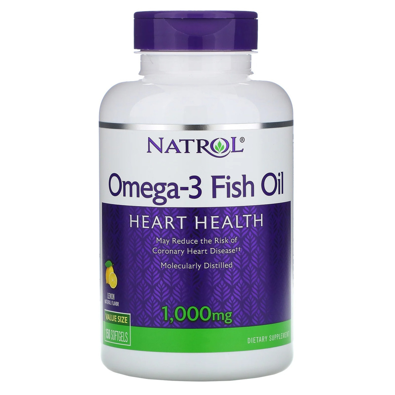 

Омега-3 Рыбий жир Natrol Omega 3 Fish Oil для здоровья сердца, мозга и нормализации давления, натуральный лимонный вкус 1000 мг 150 капсул