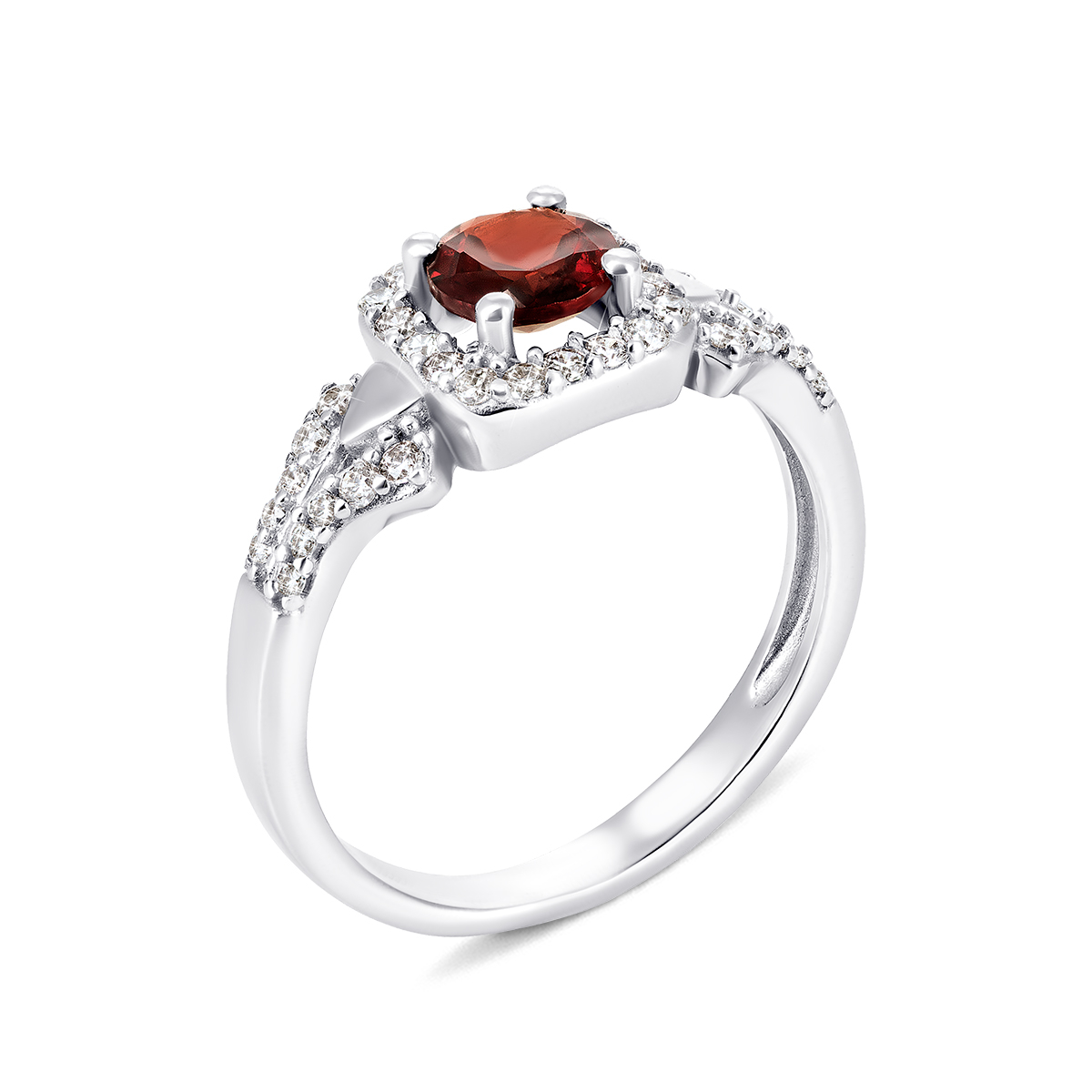 

Серебряное кольцо с гранатом и фианитами 17 размер 1533/1р-GARN