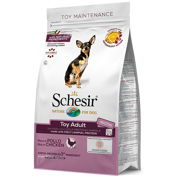 

Сухой монопротеиновый корм для взрослых собак мини пород Schesir Dog Toy Adult Chicken 2 кг