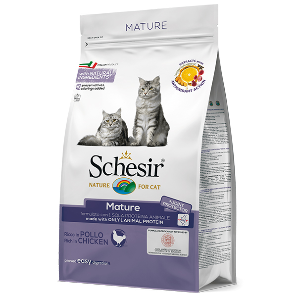 

Сухой монопротеиновый корм для пожилых котов Schesir Cat Mature Chicken 1.5 кг