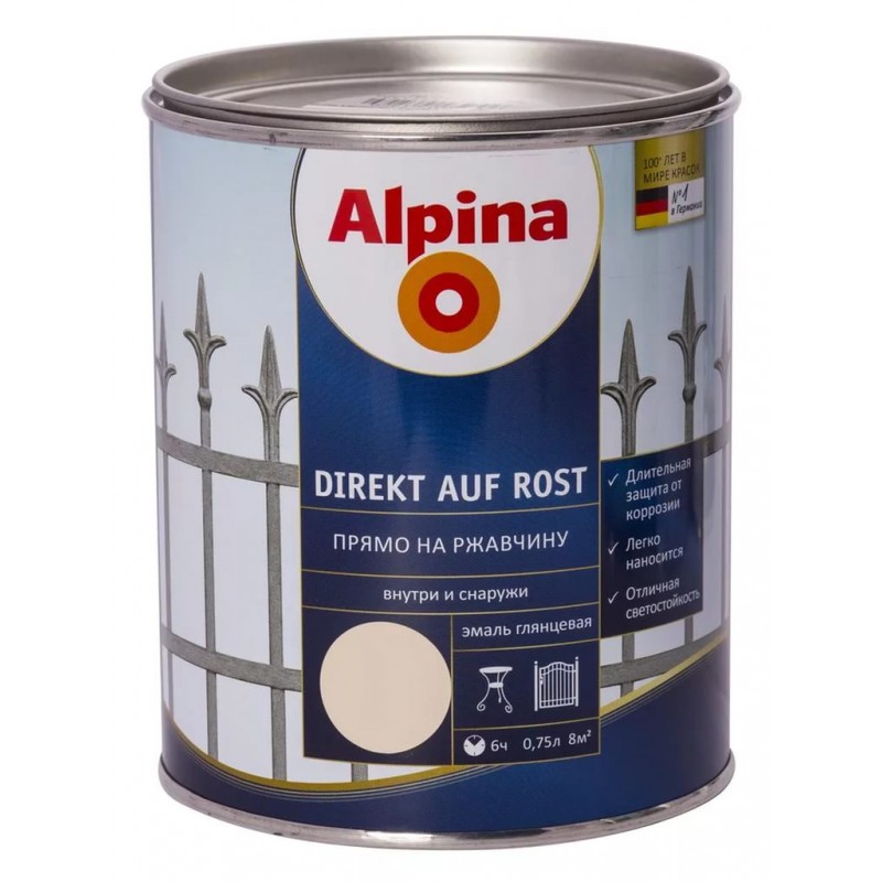 

Эмаль Алкидная Alpina Direkt Auf Rost (Слоновая Кость) RAL1015 0,3л