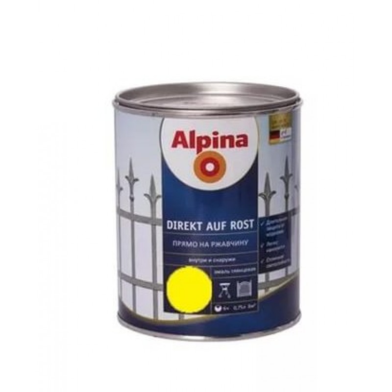 

Эмаль Алкидная Alpina Direkt Auf Rost (Рапсово Желтый) RAL1021 0,3л