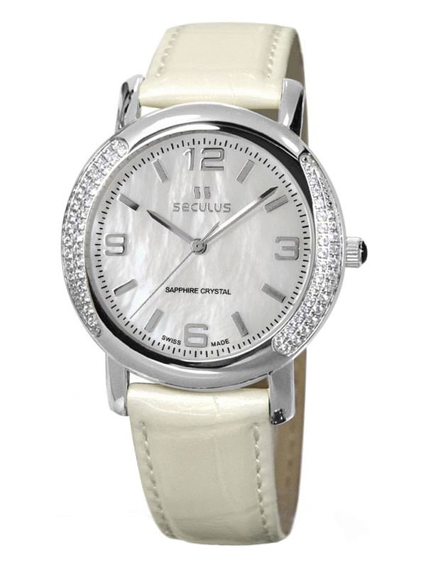 

Женские наручные часы Seculus 1673.2.1063 white-cz, ss-cz, pearl leather