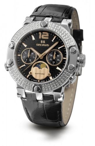 

Женские наручные часы Seculus 1690.5.706 black-rose, ss with stones, black leather