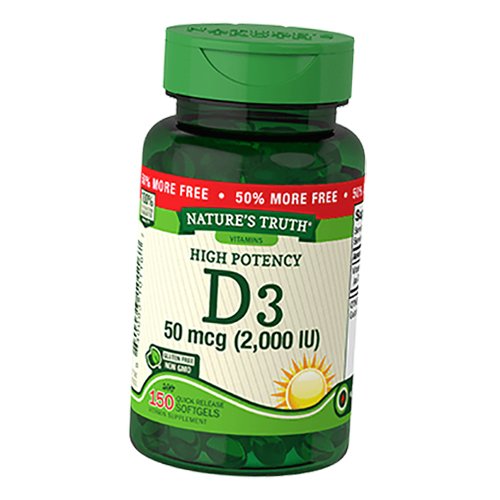 

Витамин Д3, Холекальциферол, High Potency Vitamin D3 50, Nature's Truth 150гелкапс (36509042)