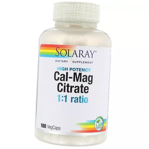 

Кальций Магний, High Potency Cal-Mag Citrate, Solaray 180вегкапс (36411068)