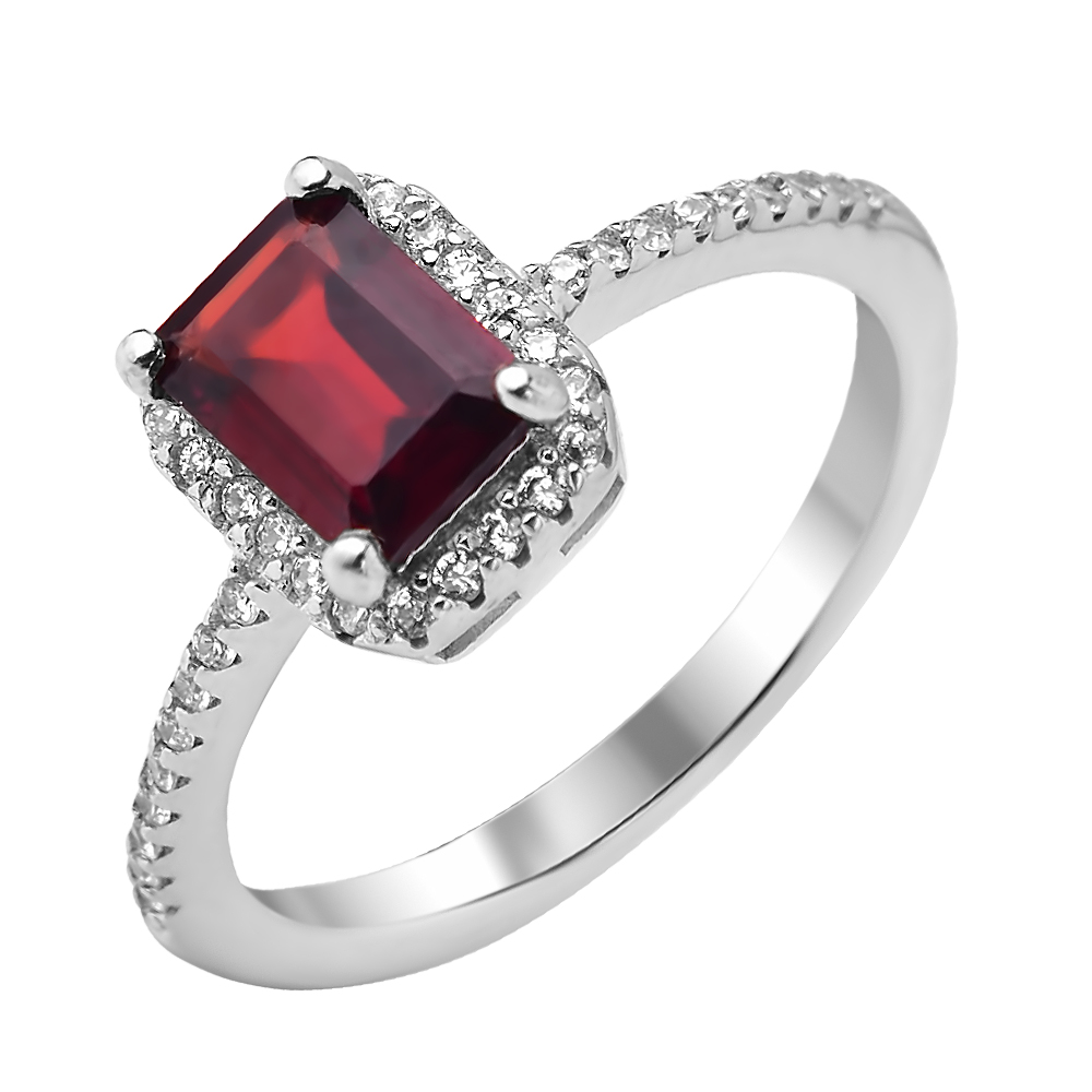 

Серебряное кольцо с гранатом и фианитами 000117874 18 размера