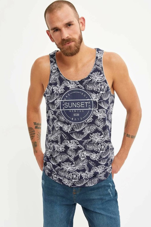 

Майка Defacto Sunset с лиственным принтом 2XL Синяя (DeF T-shirt -7019-4)