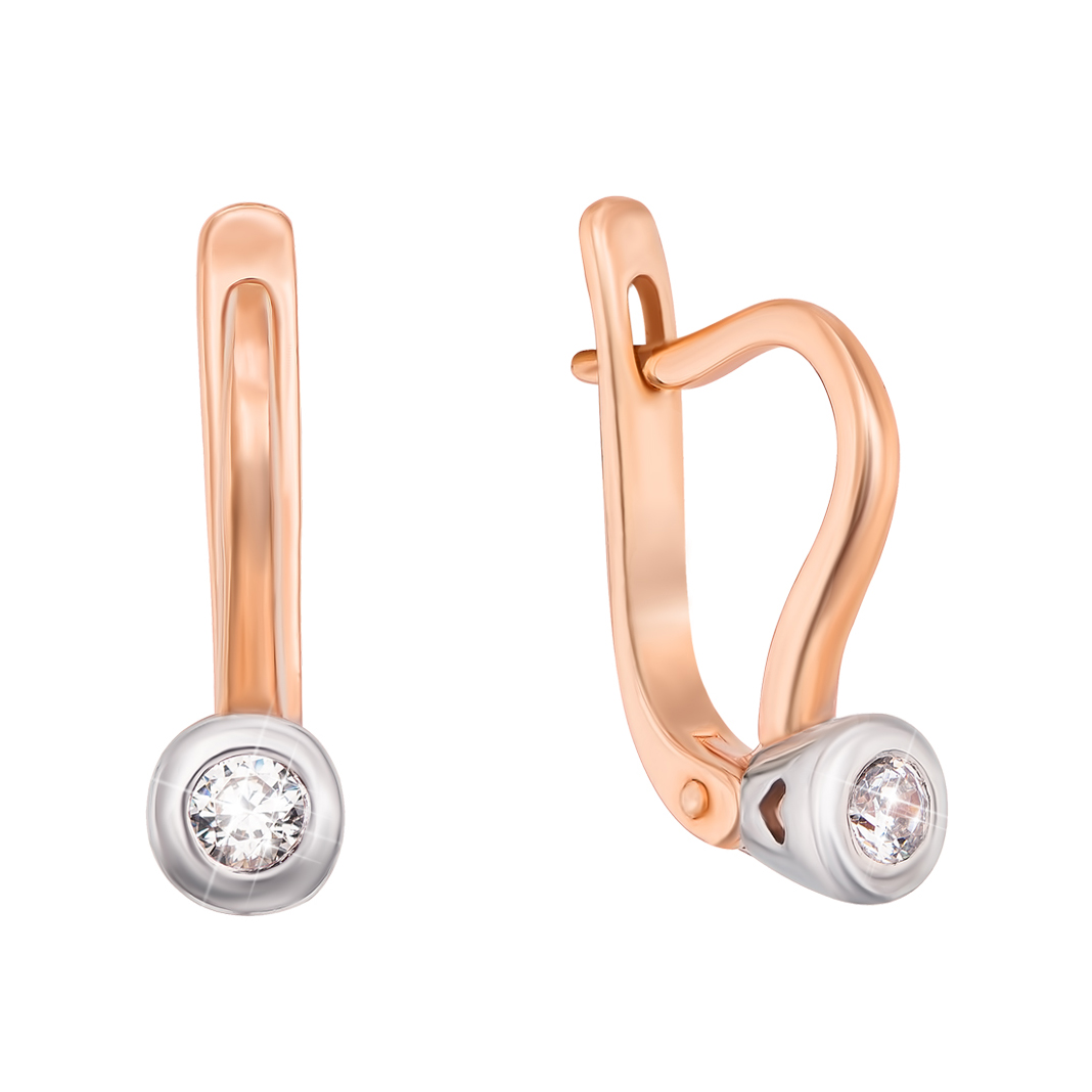 

Золотые серьги Илая в комбинированном цвете с завальцованными фианитами