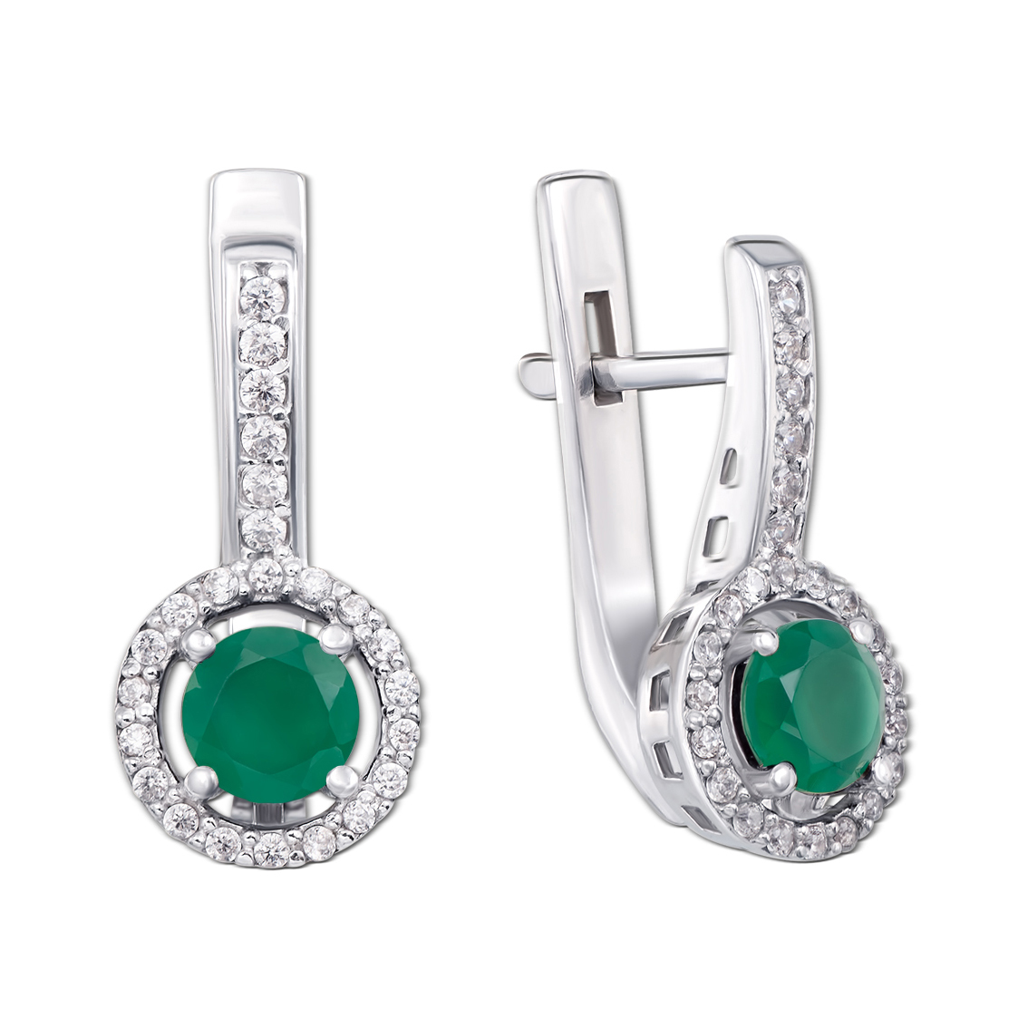 

Серебряные серьги с зеленым агатом и фианитами 000136322