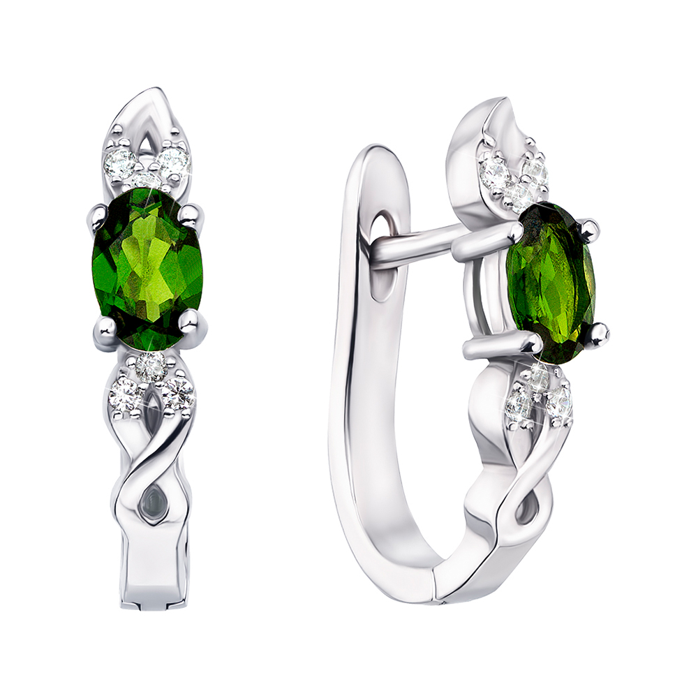 

Серьги из серебра с хромдиопсидом и фианитами 000148358