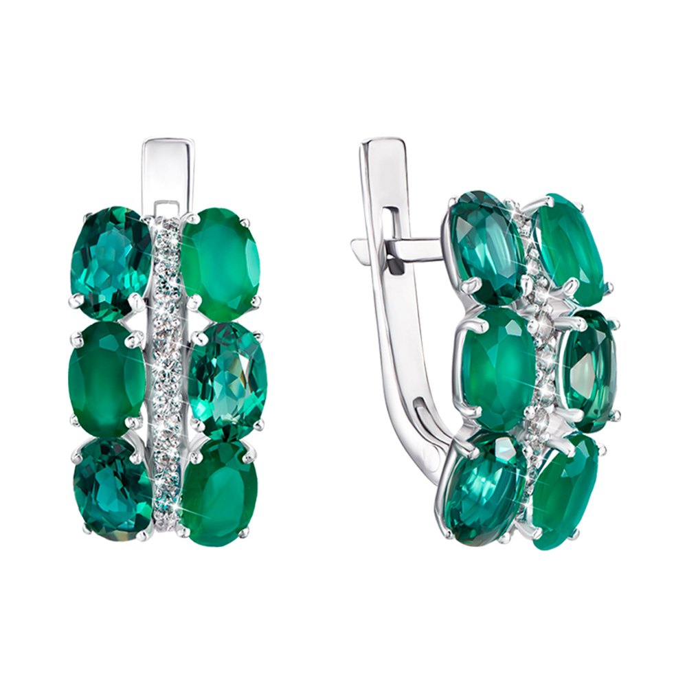 

Серебряные серьги с агатом, кварцем и фианитами 000145756