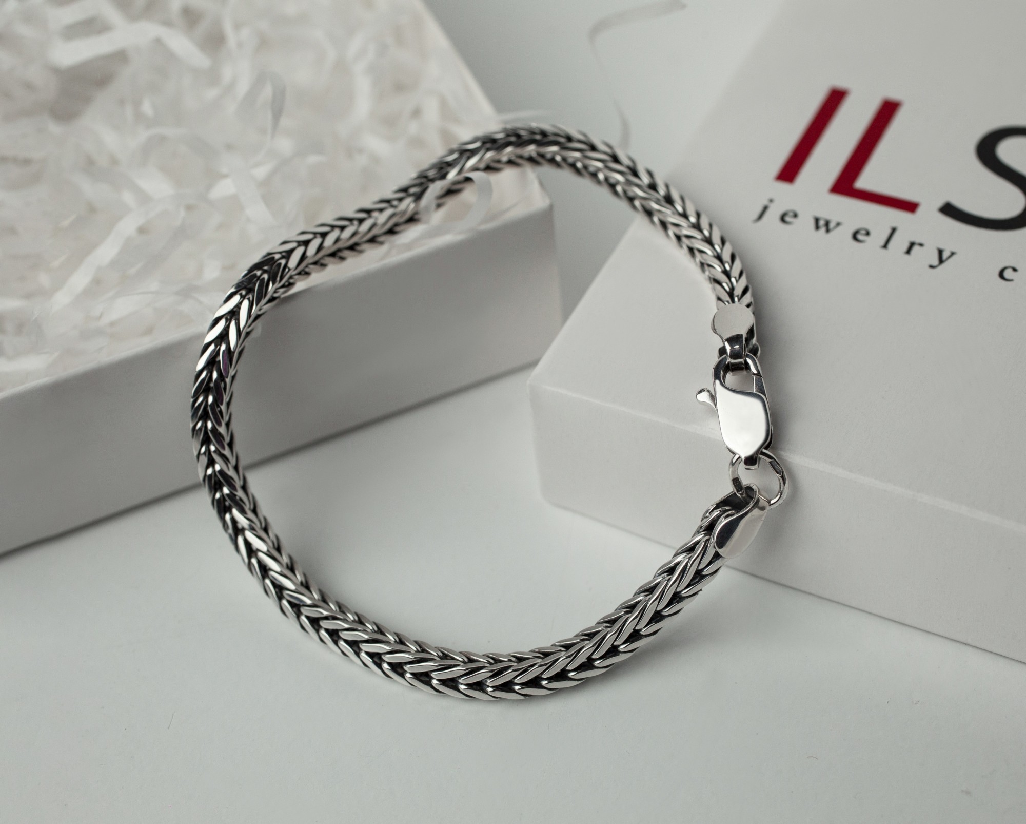 

Серебряный мужской браслет ILSAV 009/1ч ( 21.5см браслет с чернением)