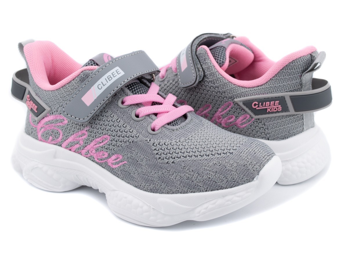 

Кроссовки для девочки Clibee 9-F gr/pink серые р.36-23 см