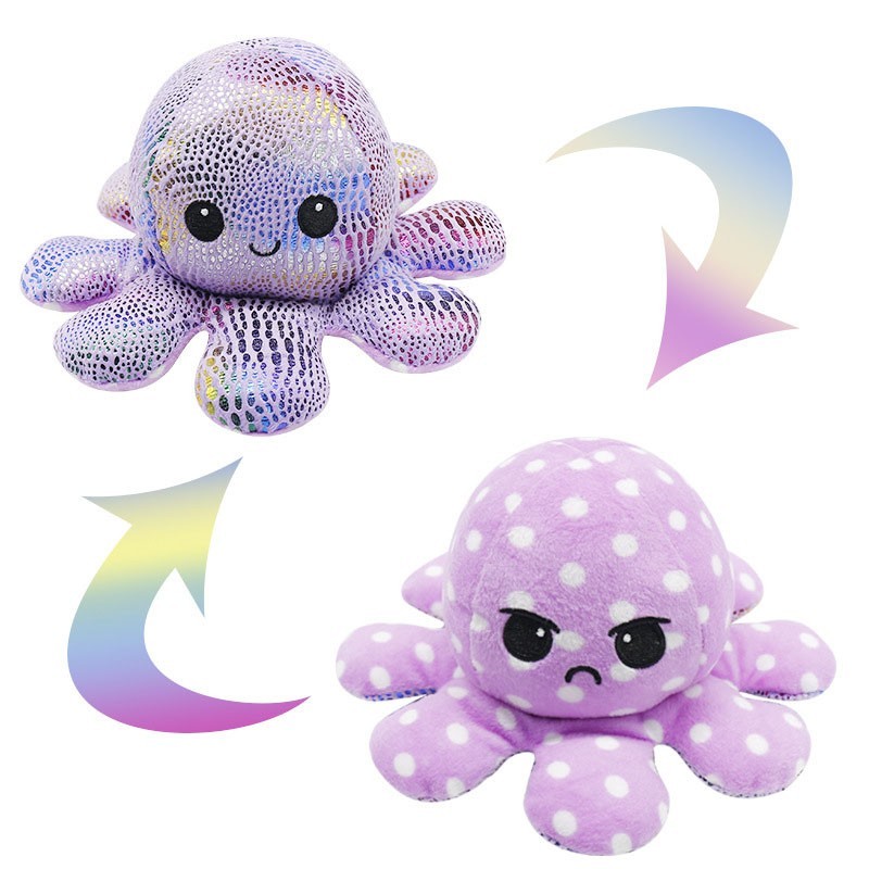 

Мягкая игрушка Осьминог-перевертыш двухсторонний Reversible Octopus Plushie ROP4 с блестками сиреневый