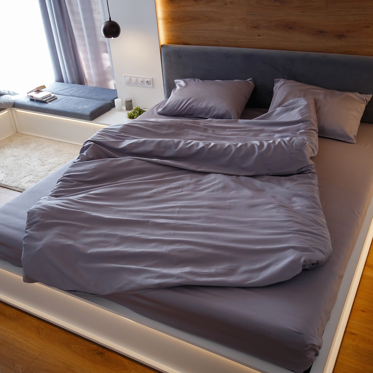 

Комплект постельного белья из сатина NaviHome Светло-серый евро