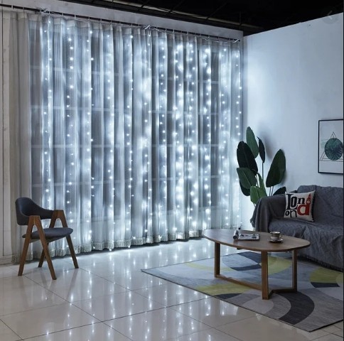 

Гирлянда штора Водопад 2х1.5 м 180 LED (прозрачный провод, с переходником) Белый свет