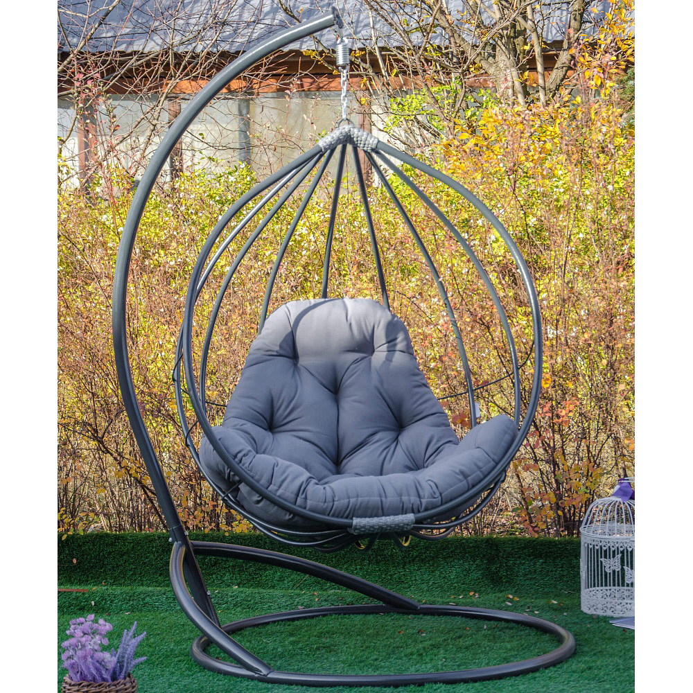 

Подвесное кресло кокон Адель сталь серый, цвет подушки серый Украинские конструкции