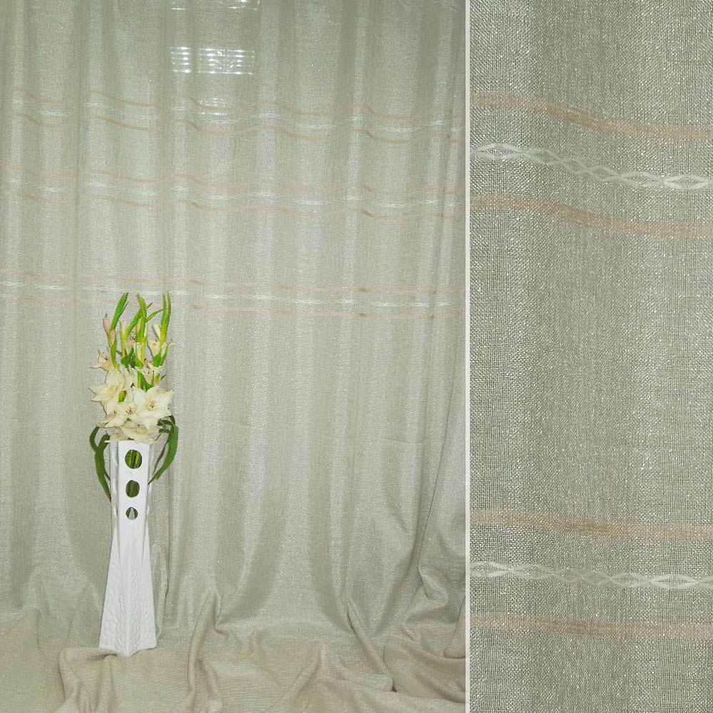 

Лен с метанитью для штор полосы персиковые, вышивка, на молочном светлом фоне, ш.280 (31920.002)