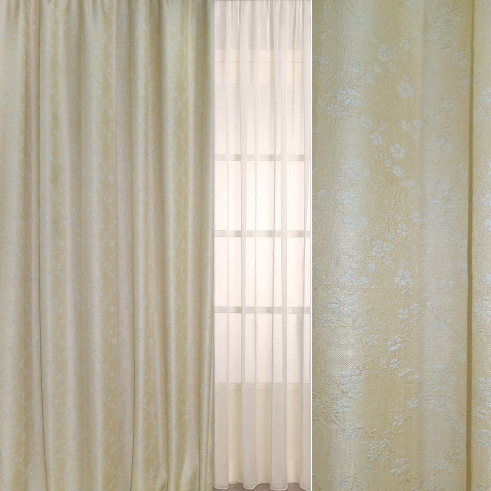 

Рогожка фукра с метанитью цветы ромбом голубые на бежевом светлом фоне, ш.280 (32005.005)