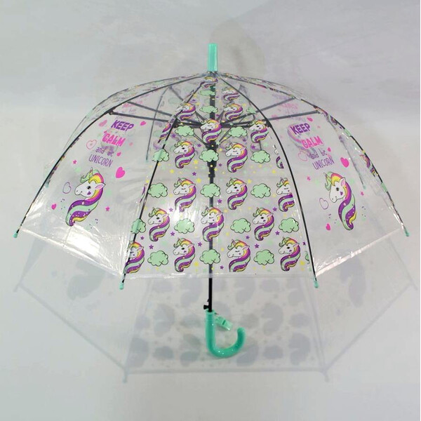 

Детский зонт для девочки с единорогом Mario трость полуавтомат Прозрачный/Мятный